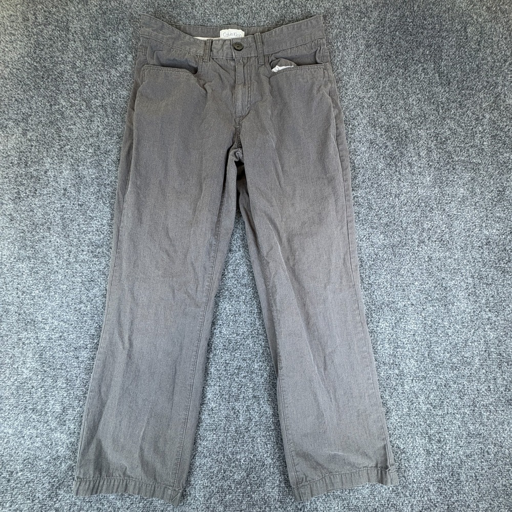 Calvin Klein Twill Pants Mens 28x27.5 Gray Cotton Mid Rise Pockets Straight Leg‎
